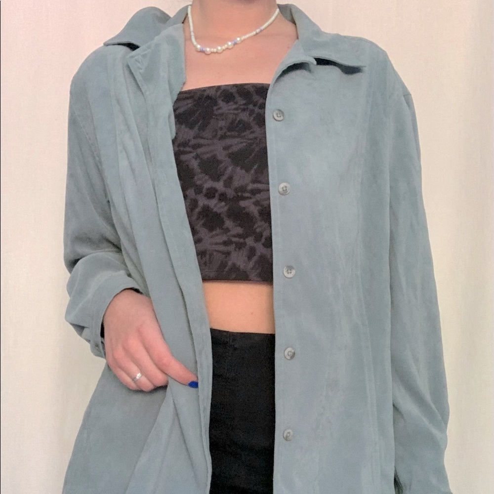 Teal Suede-ish Long Sleeved Button Up